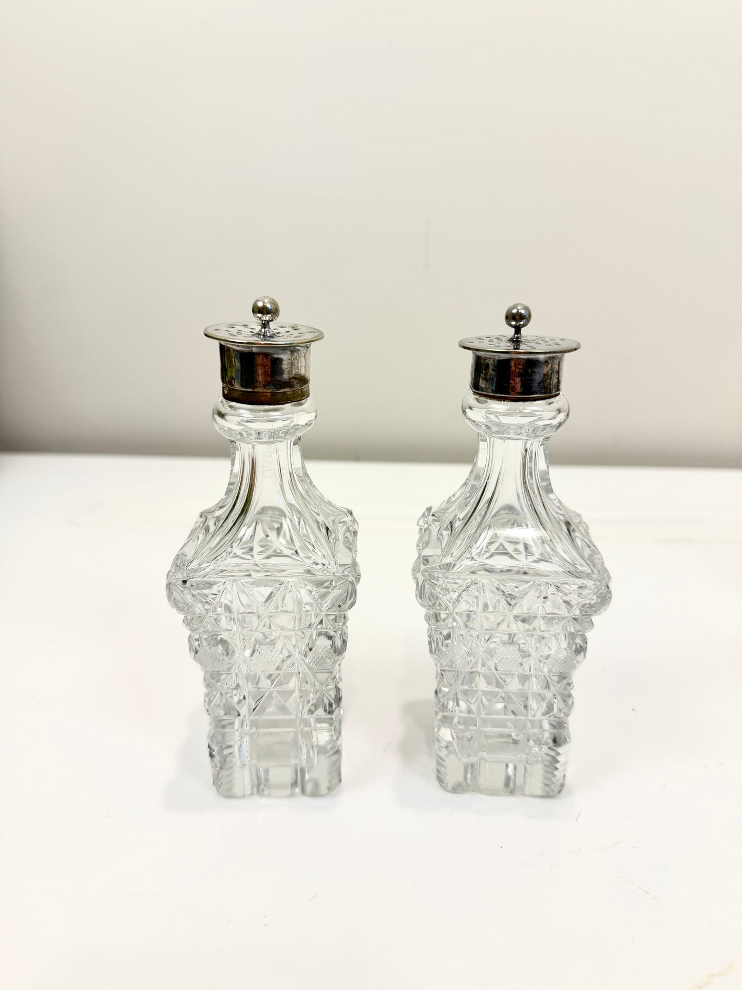 Antique or Vintage Silver and Crystal Condiment Set