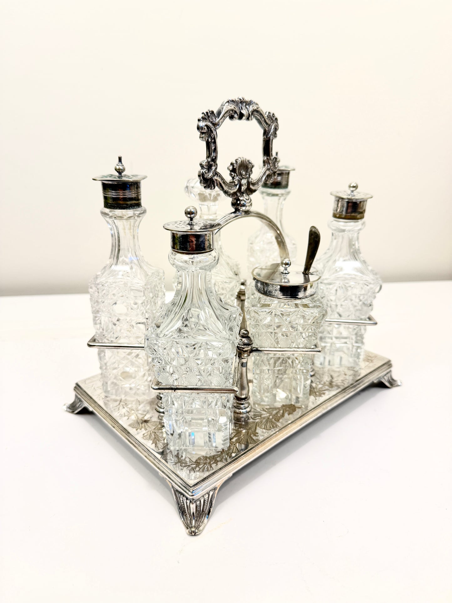 Antique or Vintage Silver and Crystal Condiment Set