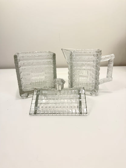 Vintage Glass Log Cabin Sugar and Creamer Set