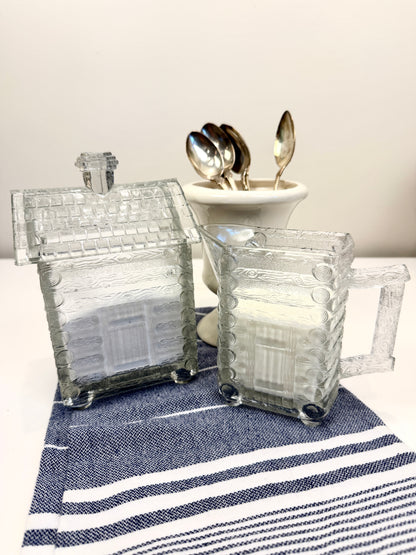 Vintage Glass Log Cabin Sugar and Creamer Set