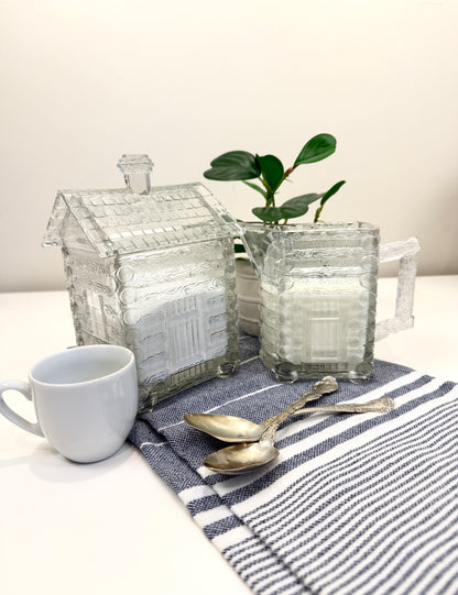Vintage Glass Log Cabin Sugar and Creamer Set