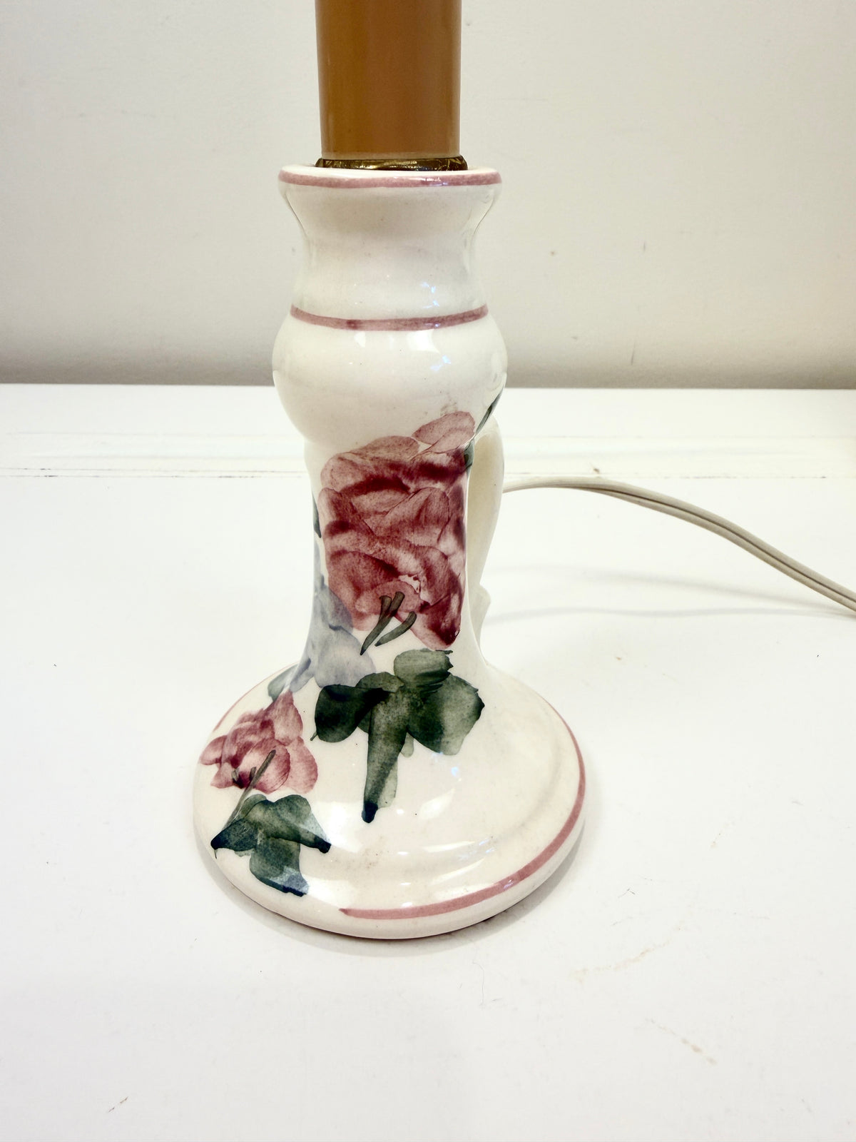 Vintage Bedside Lamp: Hand Painted with Pierced Shade