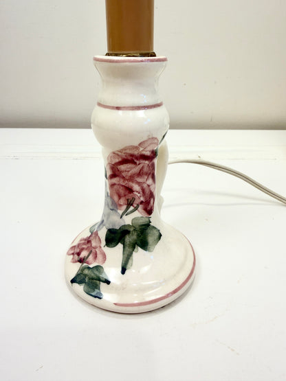 Vintage Bedside Lamp: Hand Painted with Pierced Shade