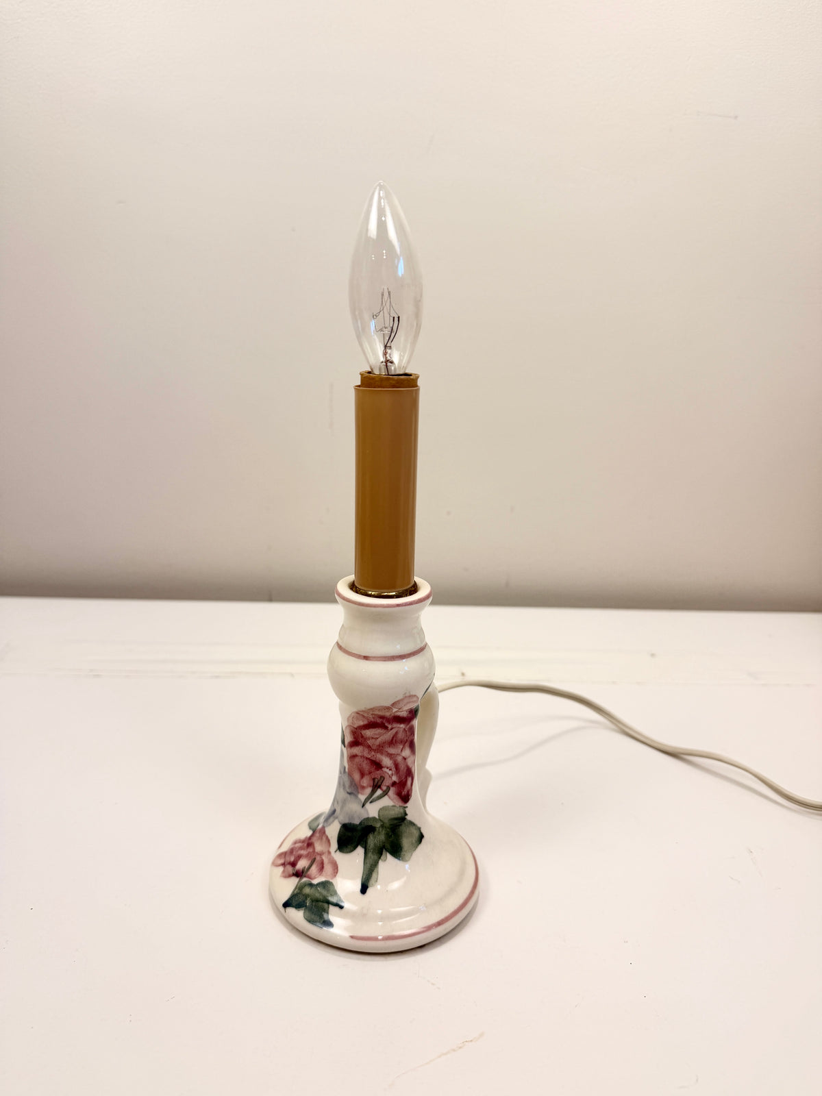 Vintage Bedside Lamp: Hand Painted with Pierced Shade