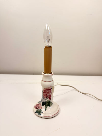 Vintage Bedside Lamp: Hand Painted with Pierced Shade