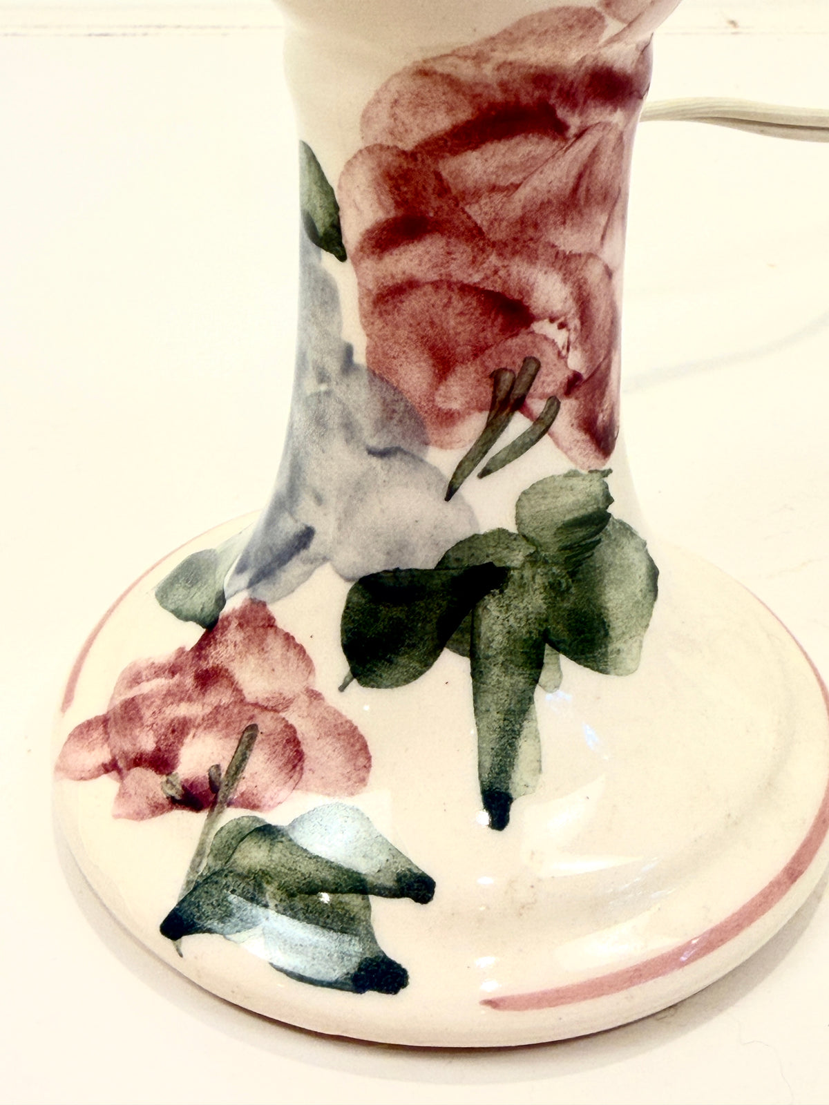 Vintage Bedside Lamp: Hand Painted with Pierced Shade