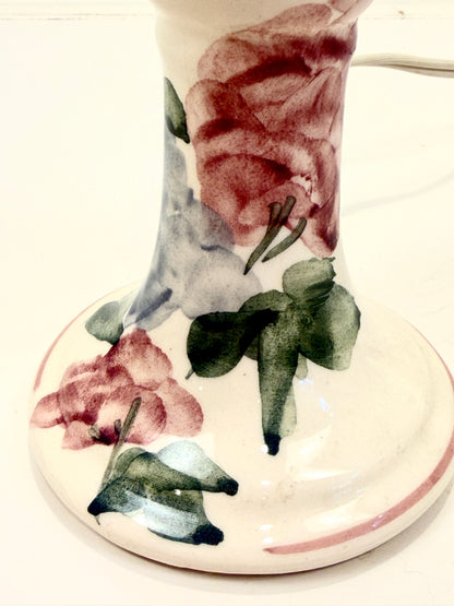 Vintage Bedside Lamp: Hand Painted with Pierced Shade