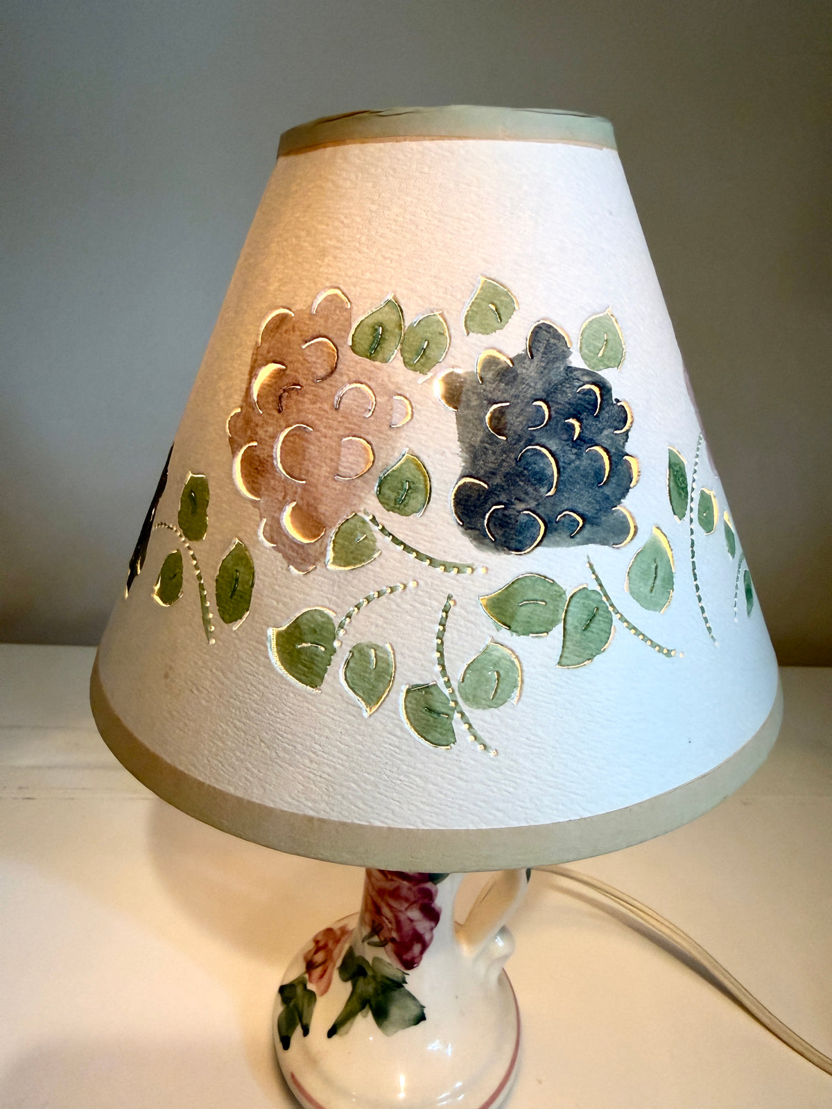 Vintage Bedside Lamp: Hand Painted with Pierced Shade