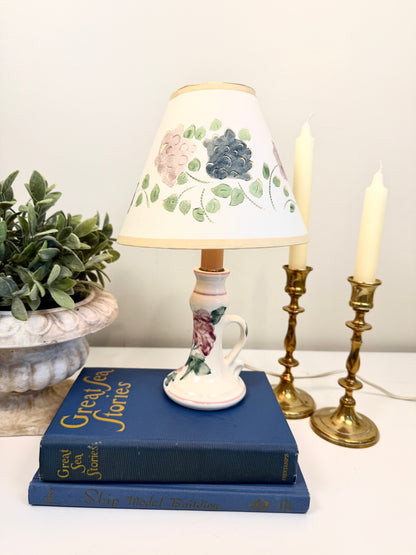 Vintage Bedside Lamp: Hand Painted with Pierced Shade