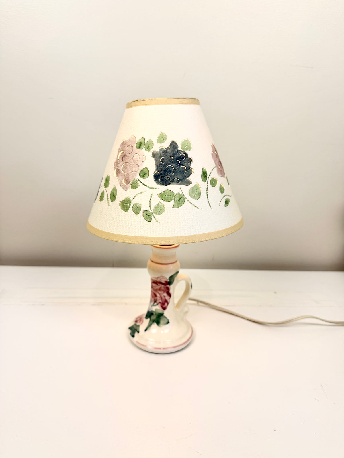Vintage Bedside Lamp: Hand Painted with Pierced Shade