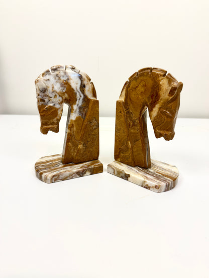 Vintage Bookends:  Onyx Horse Heads