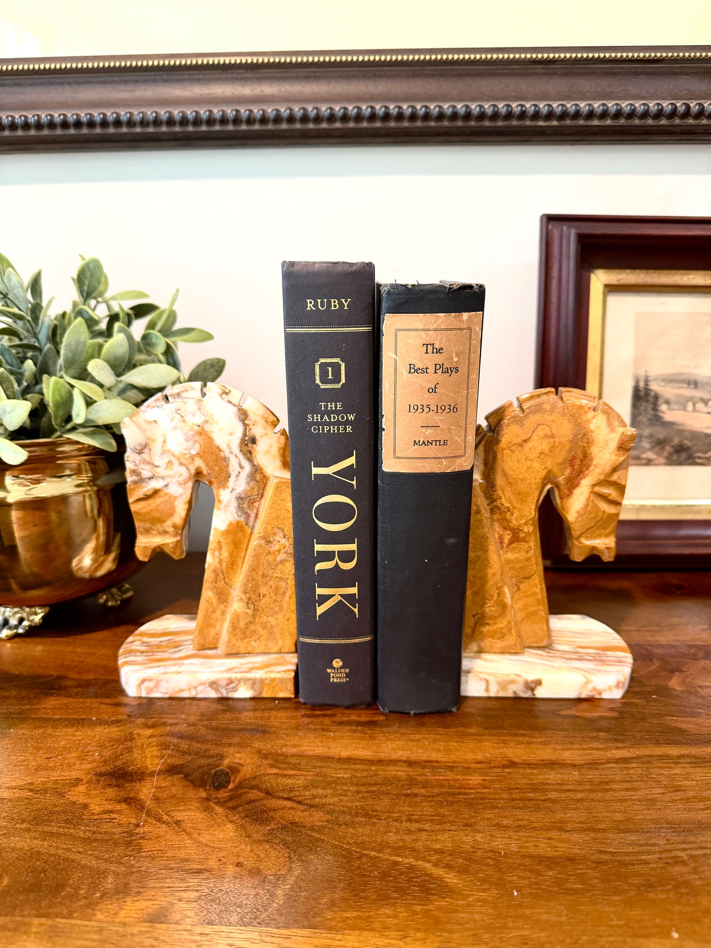 Vintage Bookends:  Onyx Horse Heads