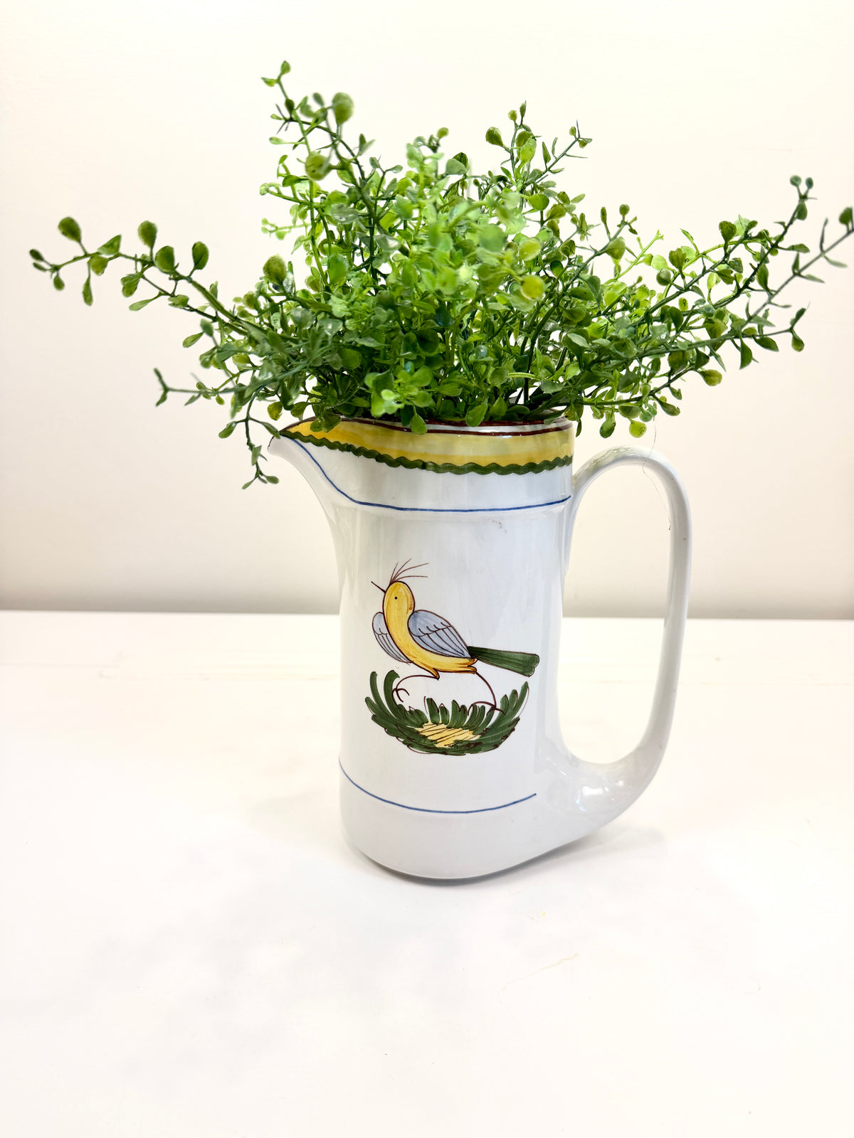Vintage Pitcher:  Hand Painted Bird Design Italy