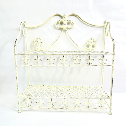 Vintage White Wrought Iron Fleur di Lis Shelf