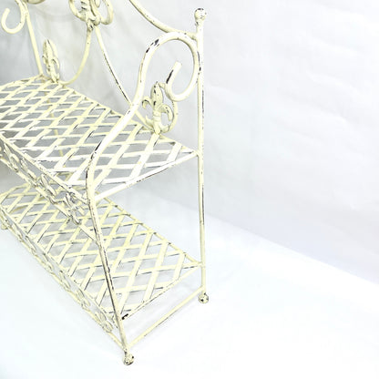 Vintage White Wrought Iron Fleur di Lis Shelf