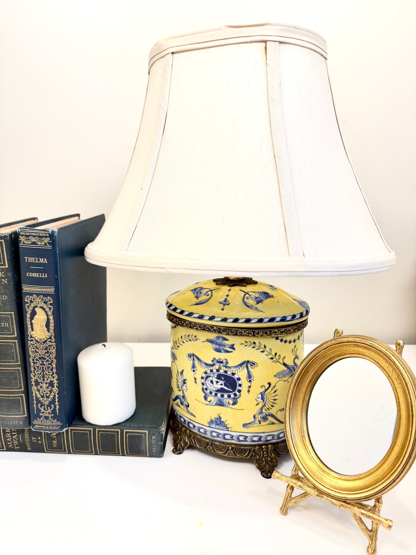 Vintage Lamp: Chinoiserie Blue and Yellow