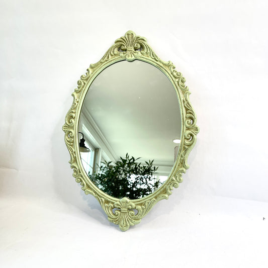 Vintage Wrought Iron Green Oval Mirror