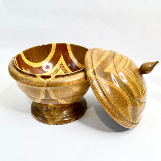 Vintage Wood Pedestal Bowl with Lid