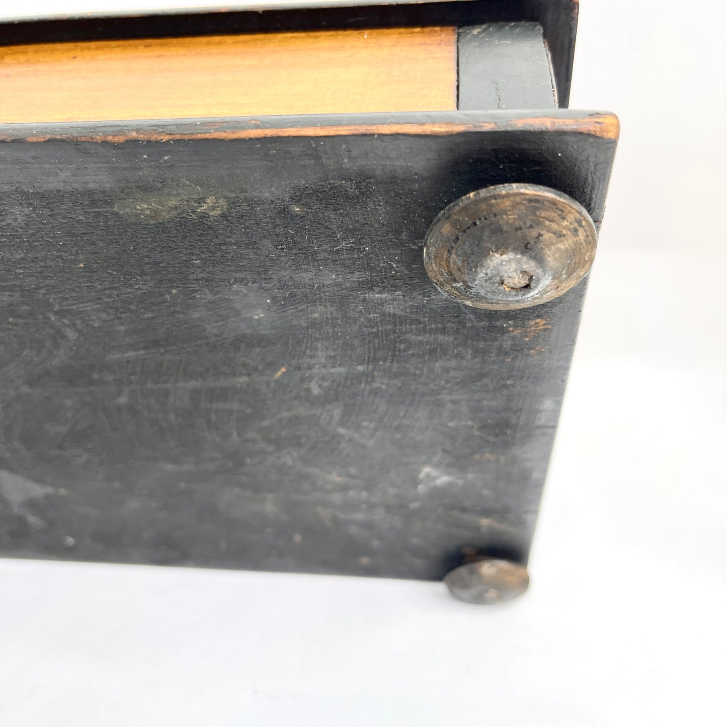 Vintage Wooden Desk Tray with Inkwells