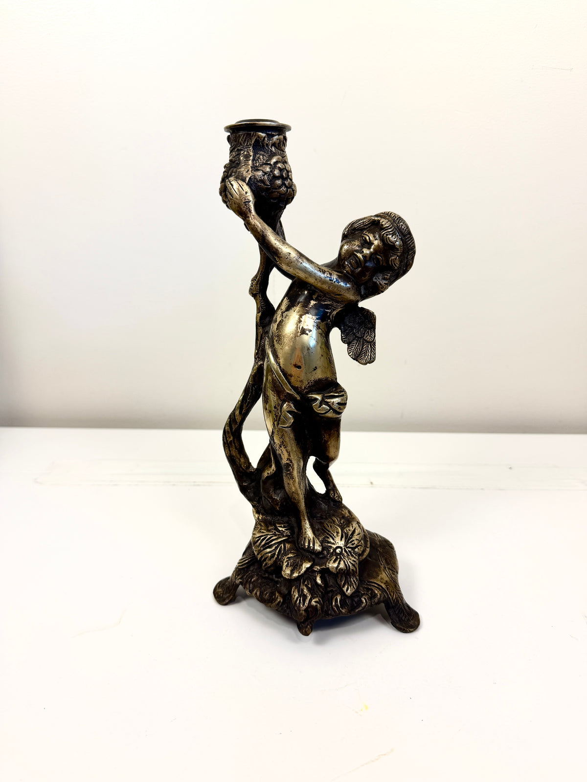 Antique Bronze Cherub Candle Holder