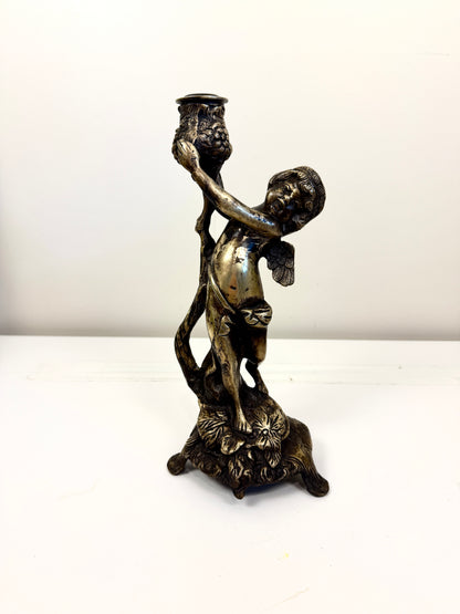 Antique Bronze Cherub Candle Holder