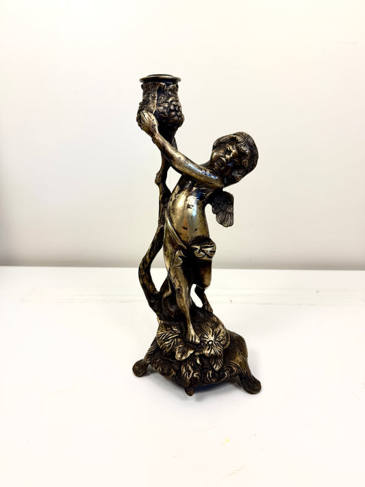 Antique Bronze Cherub Candle Holder