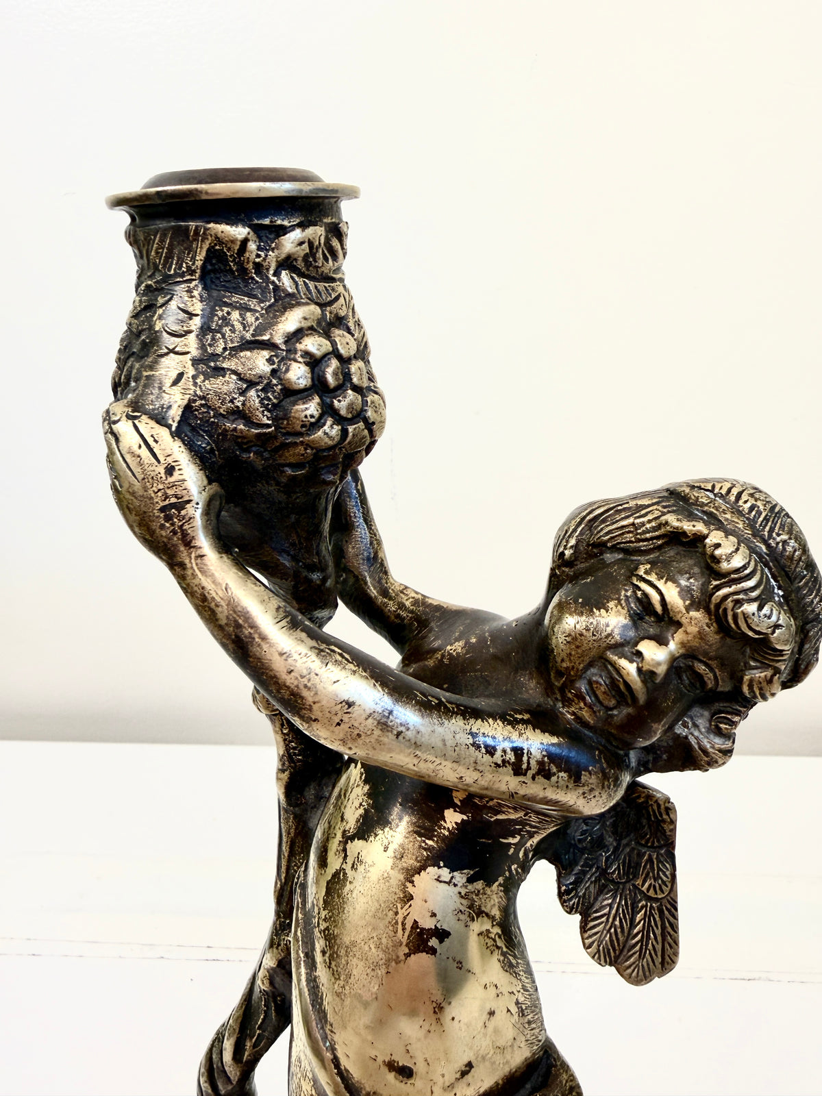 Antique Bronze Cherub Candle Holder
