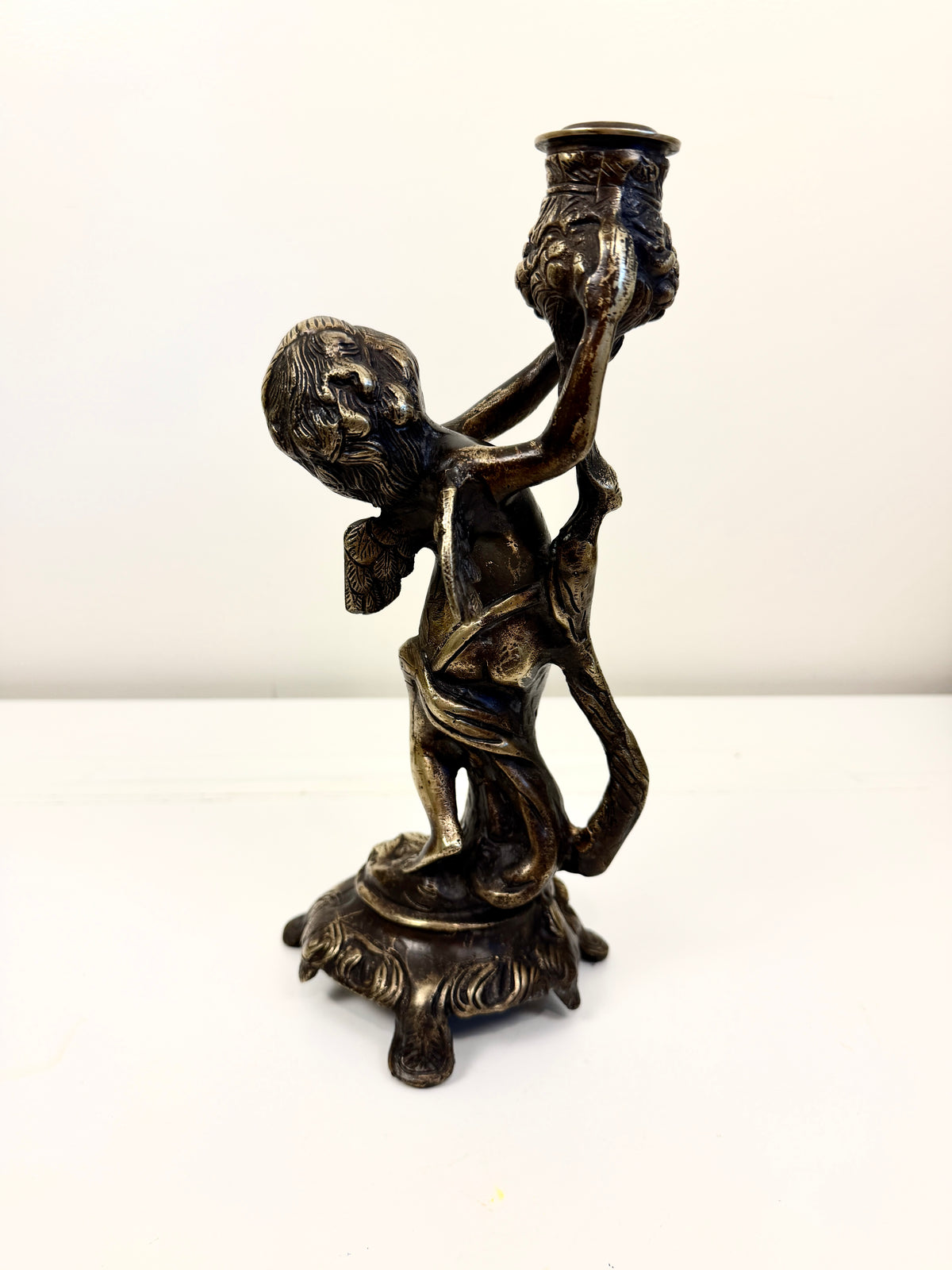 Antique Bronze Cherub Candle Holder