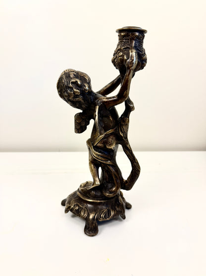 Antique Bronze Cherub Candle Holder