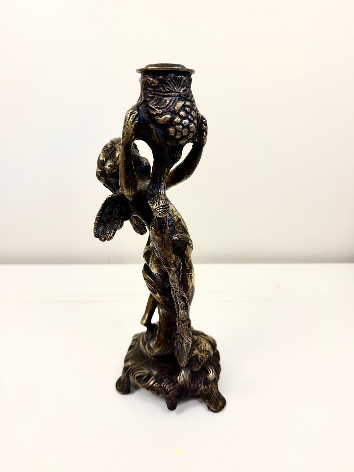 Antique Bronze Cherub Candle Holder