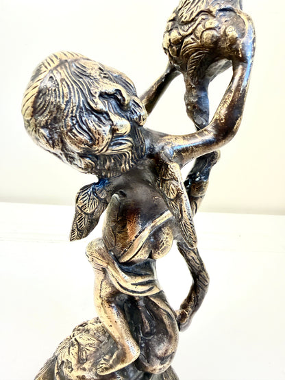 Antique Bronze Cherub Candle Holder