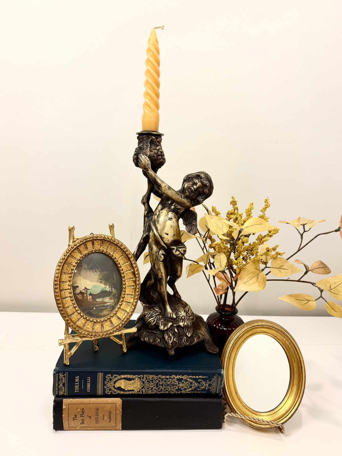 Antique Bronze Cherub Candle Holder