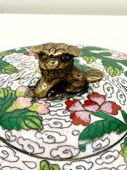 Vintage Cloisonne Box:  Foo Dog Finial