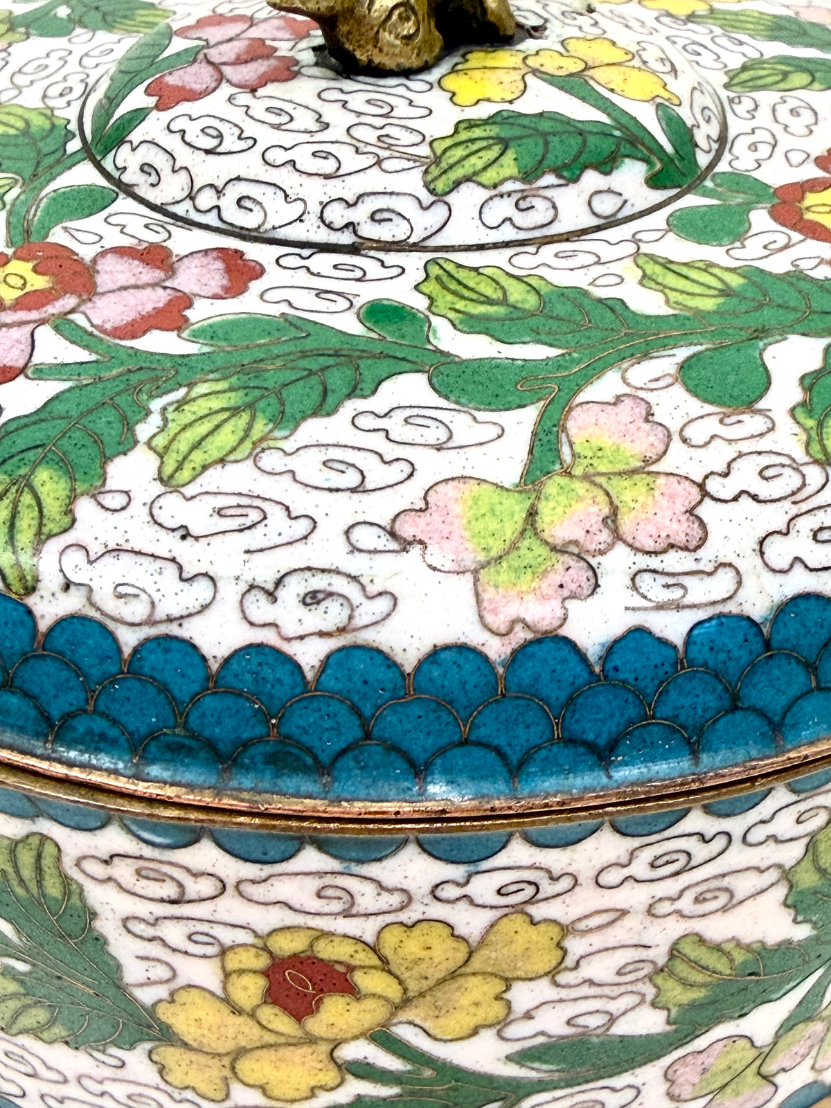 Vintage Cloisonne Box:  Foo Dog Finial