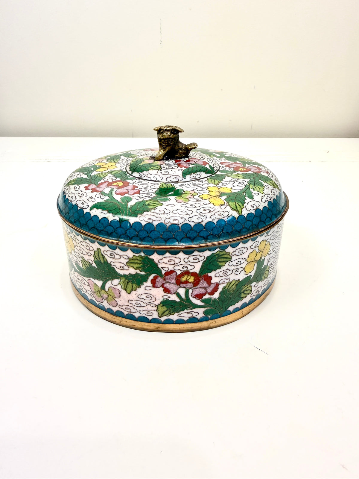Vintage Cloisonne Box:  Foo Dog Finial