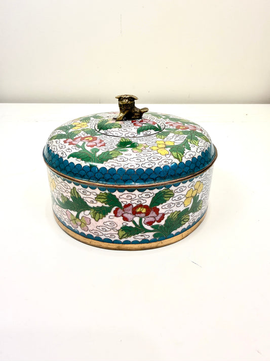 Vintage Cloisonne Box:  Foo Dog Finial