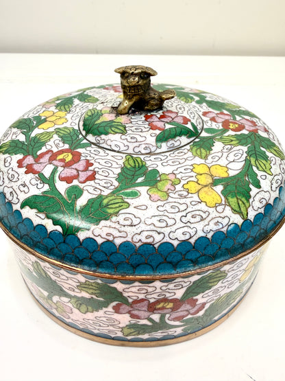 Vintage Cloisonne Box:  Foo Dog Finial