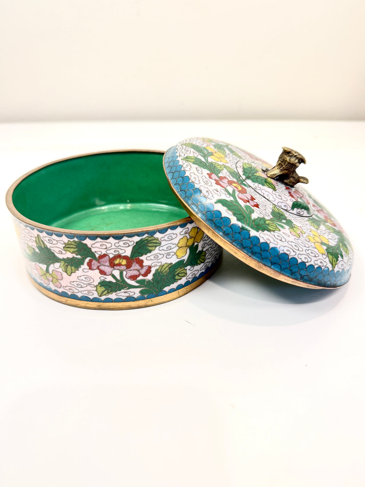 Vintage Cloisonne Box:  Foo Dog Finial