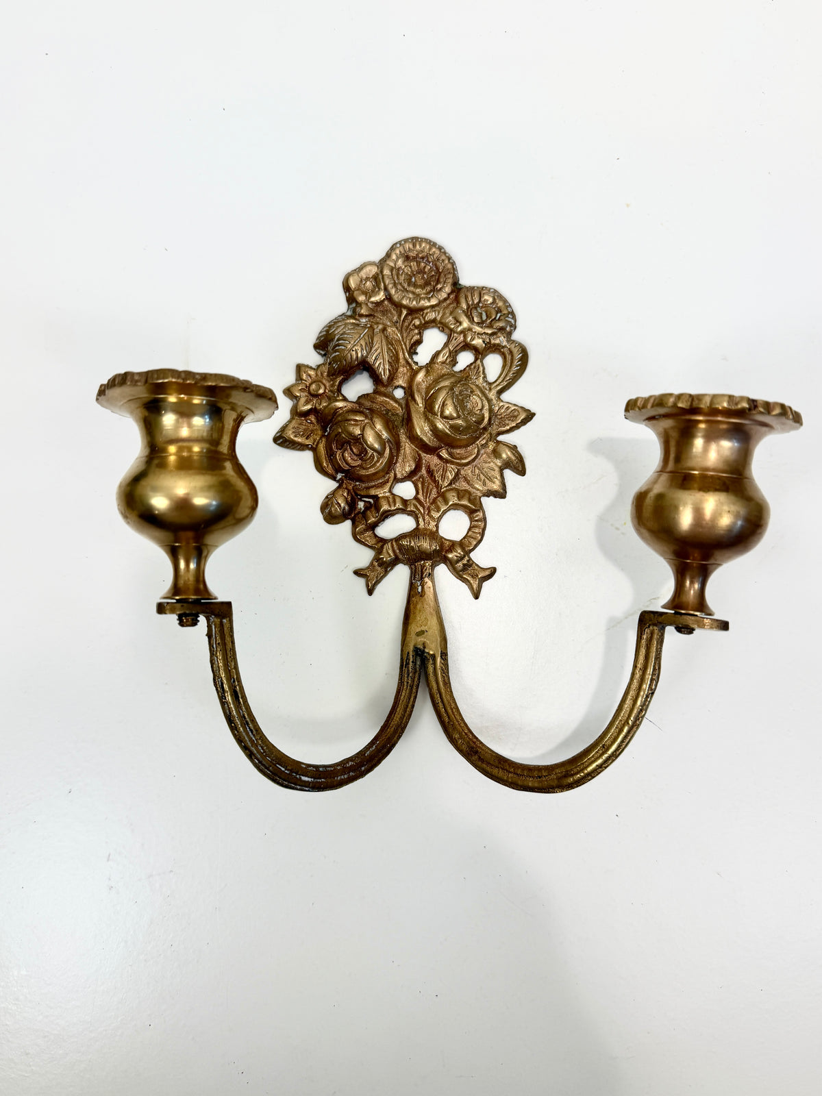 Vintage Brass Double Candle Holder: Wall Sconce