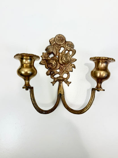 Vintage Brass Double Candle Holder: Wall Sconce