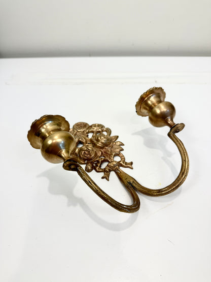 Vintage Brass Double Candle Holder: Wall Sconce