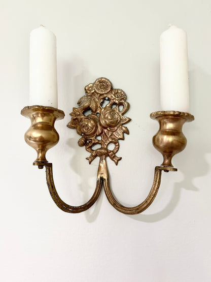 Vintage Brass Double Candle Holder: Wall Sconce