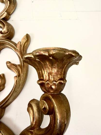Vintage Syroco Candle Sconce Pair