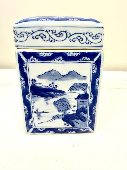 Vintage Blue and White Covered Jar:  Chinoiserie