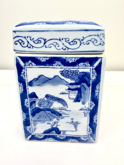 Vintage Blue and White Covered Jar:  Chinoiserie