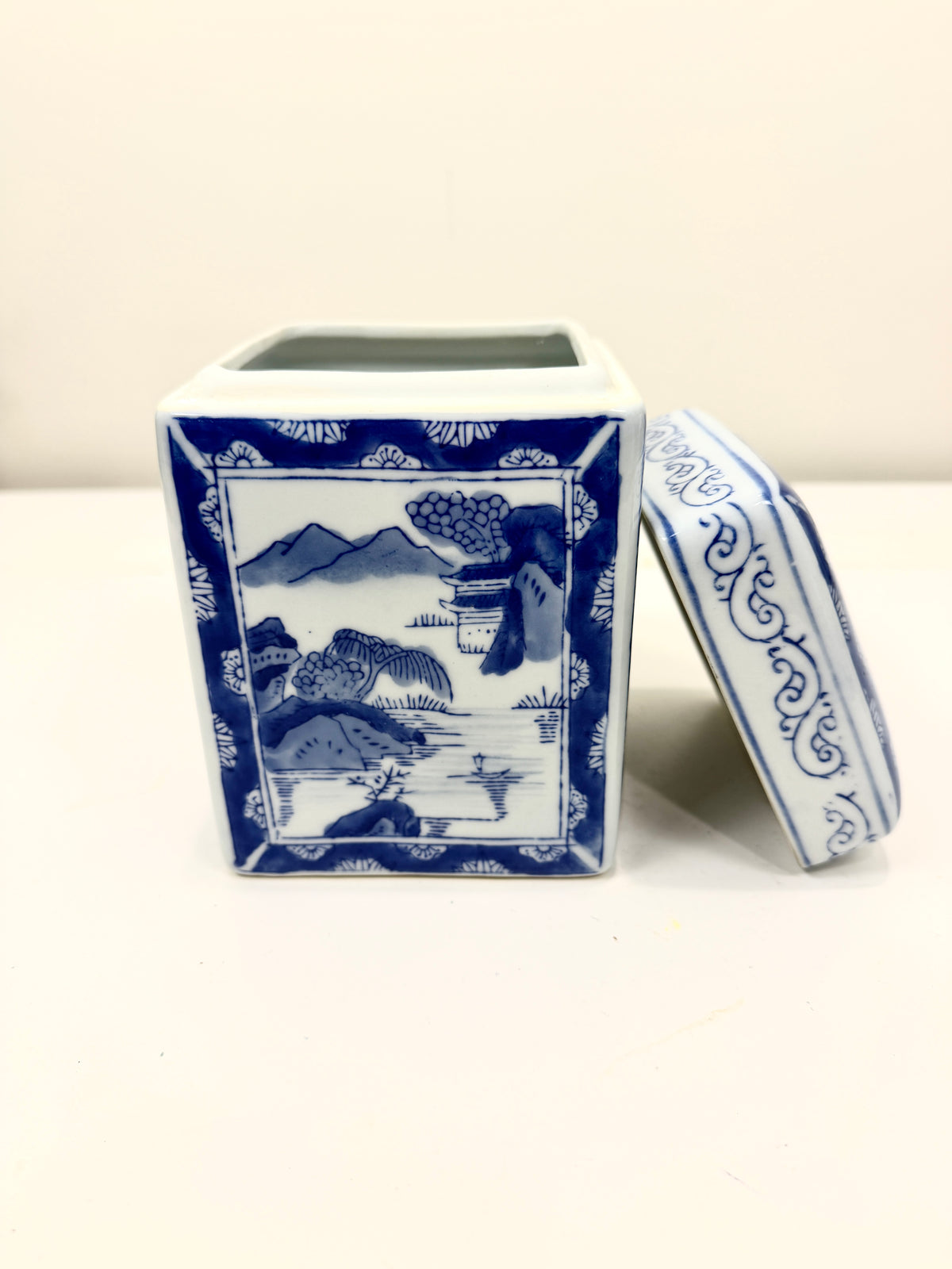 Vintage Blue and White Covered Jar:  Chinoiserie