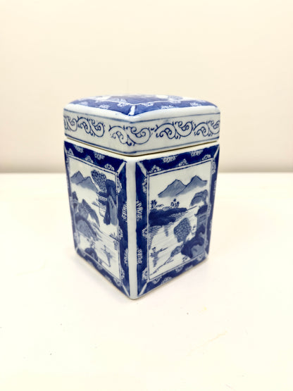 Vintage Blue and White Covered Jar:  Chinoiserie