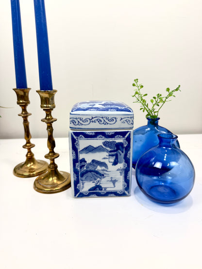 Vintage Blue and White Covered Jar:  Chinoiserie