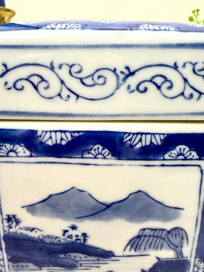 Vintage Blue and White Covered Jar:  Chinoiserie
