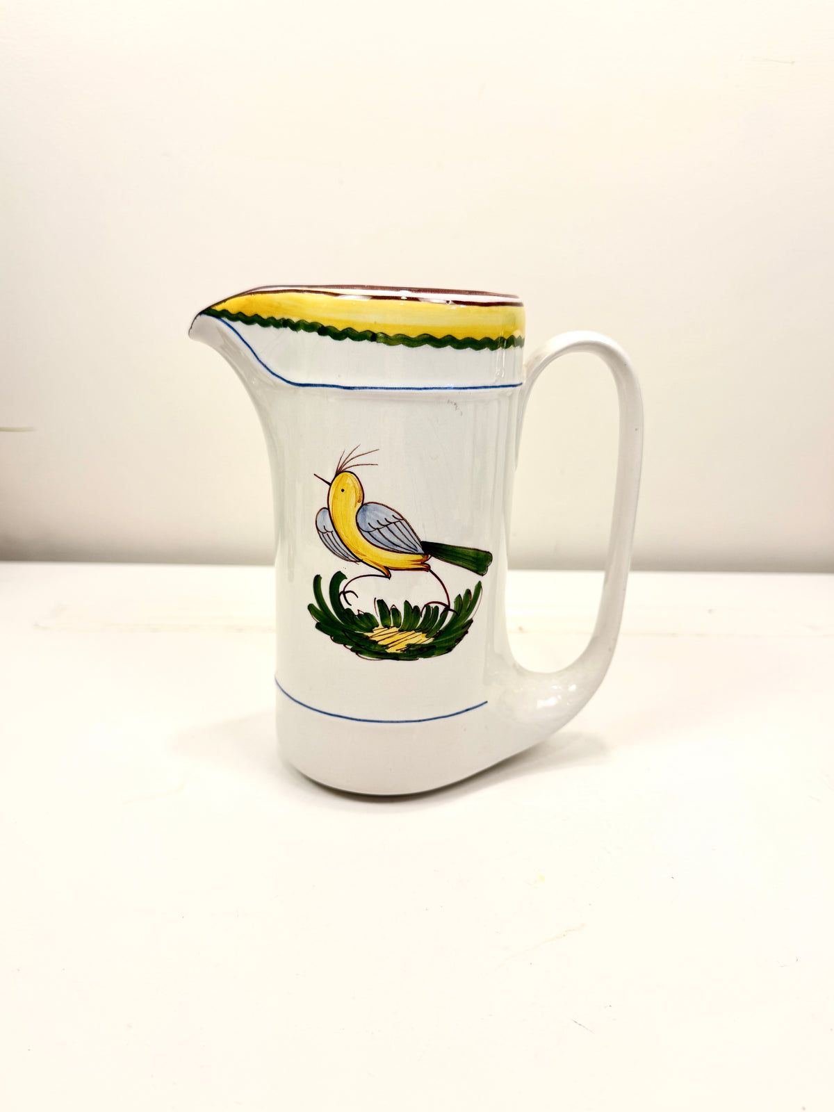 Vintage Pitcher:  Hand Painted Bird Design Italy